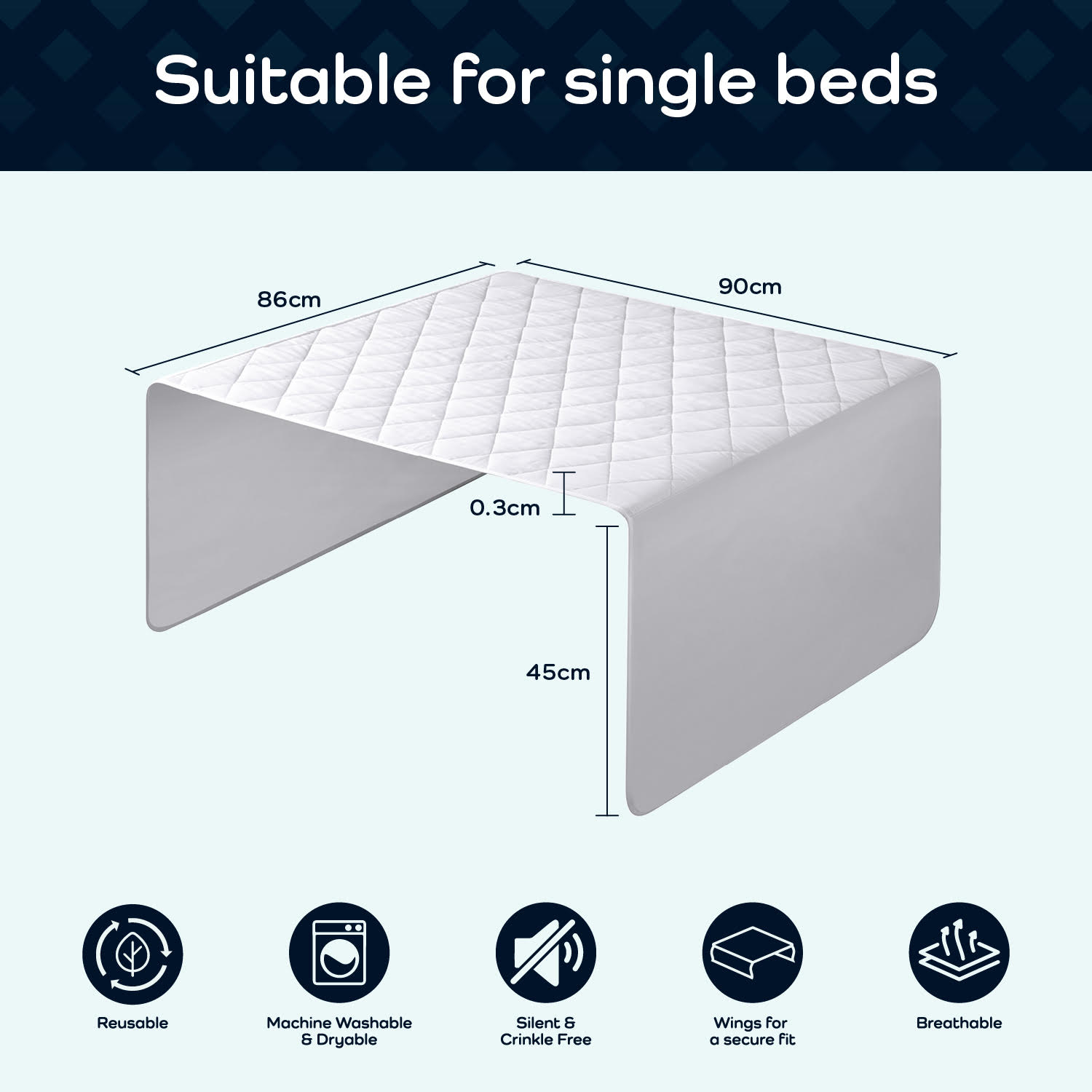 3.single bed pad on white background