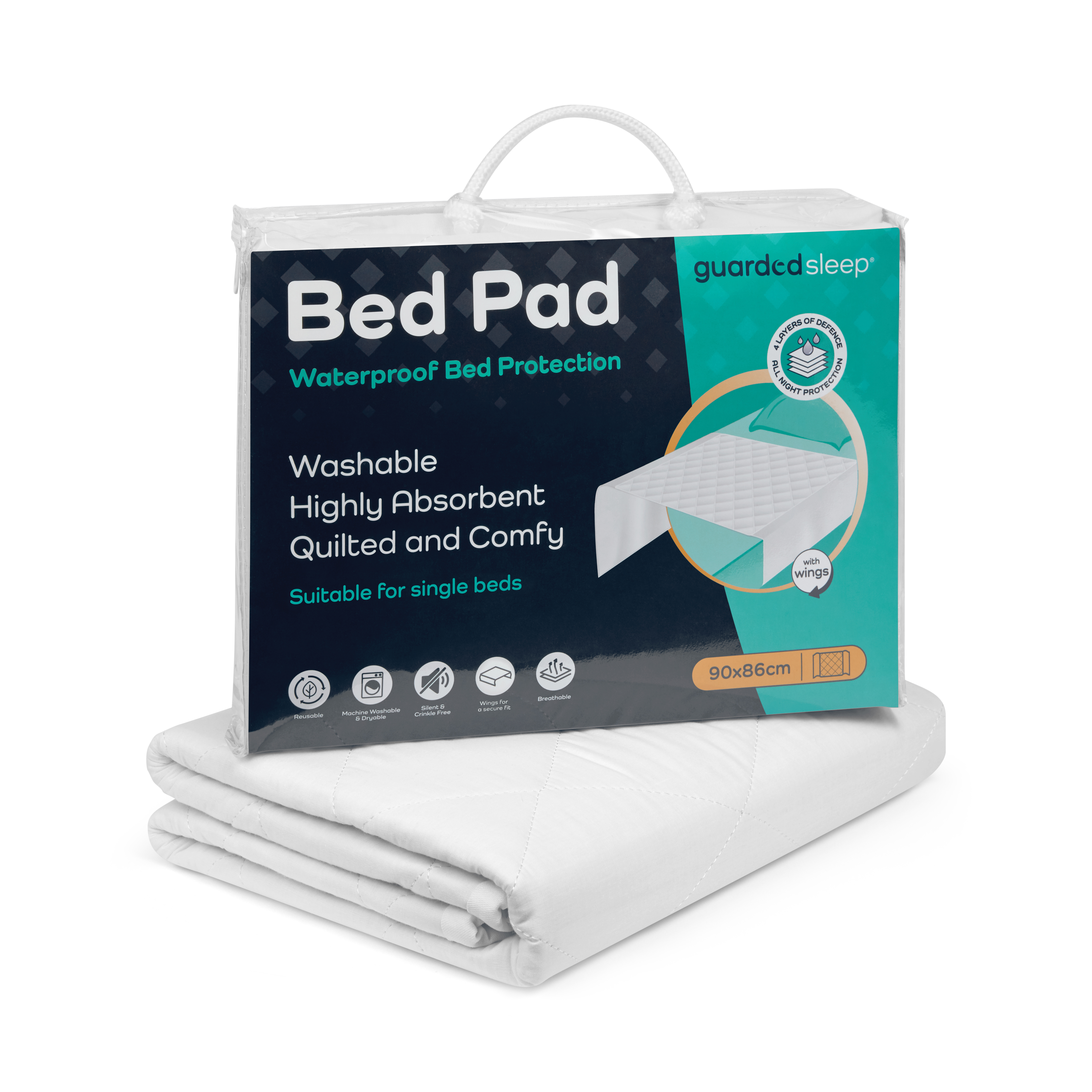 AHW006_Bed Pad_90x86cm_S-bed_cutout - pack with contents folded in fro